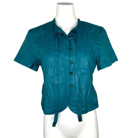 Tulle Jackets & Blazers - Anthropologie Tulle Cropped Jacket Linen Cotton Teal Size L